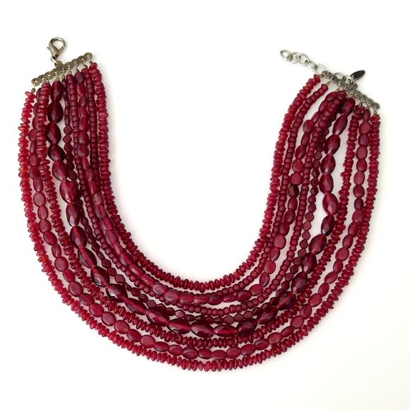 Vintage multi strand layered various red glass beaded necklace - Picture 13 of 16